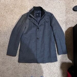 Hugo Boss Pea Coat- Men's 42R in Gray. Made of Cashmere and Wool